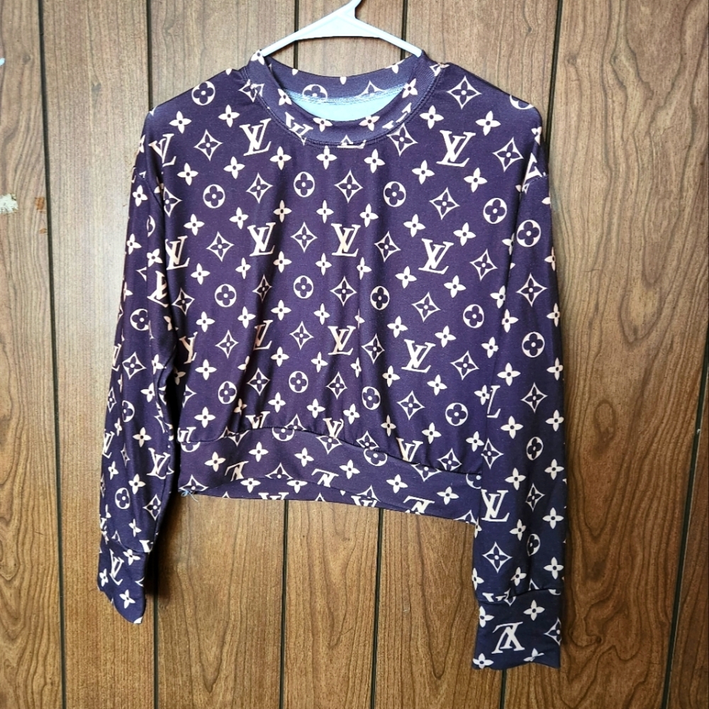 Brown Printed Cropped Sweatshirt Size M
